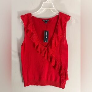 American Living Ruffle Tank Top Red Holiday Office Casual Sz Large Blouse